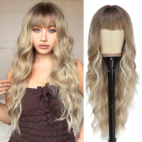 26 Inches Women Dirty Blonde Synthetic Heat Resistant Curly Wavy Hair Wigs - Picture 1 of 9